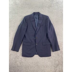 J Crew Suit Jacket 42 L Blue Wool Thompson Striped Designer Premium Peak Lapel